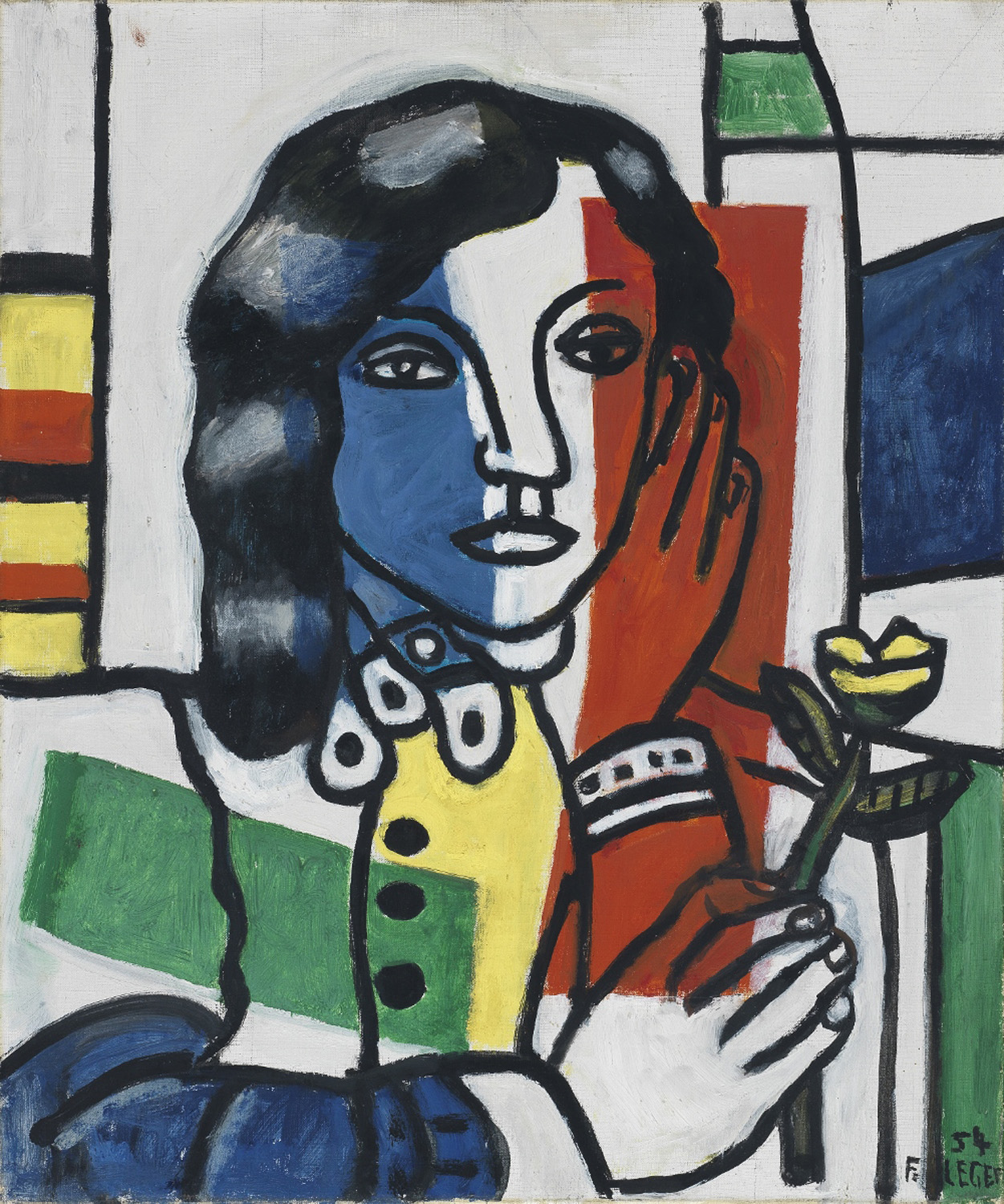 Jeune fille tenant une fleur. Léger, Fernand (French, 1881-1955). Oil on canvas, height 55.0 cm, width 46.0 cm, 1954.