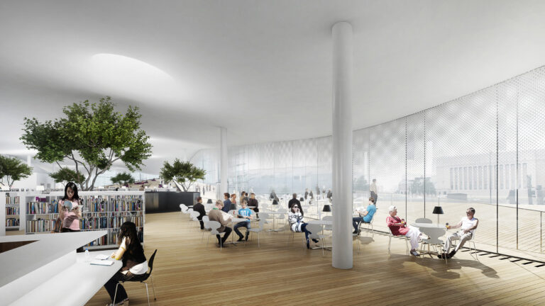 Helsinki Central Library by ALA, 2nd floor cafe © ALA Architects