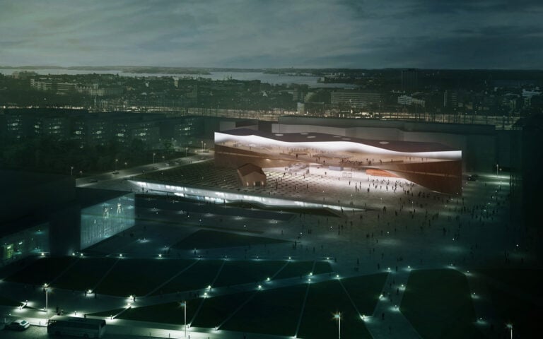 Helsinki Central Library by ALA, aerial night © ALA Architects