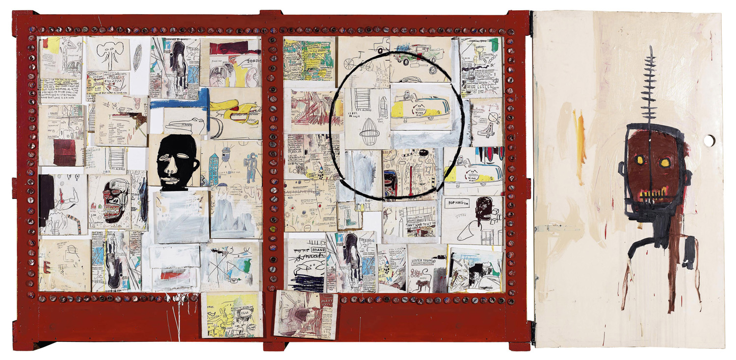 Jean-Michel Basquiat, Negro Period, 1986, Acrylic, oil, paper, collage and bottle caps on wood. Fondation Louis Vitton © Estate of Jean-Michel Basquiat. Licensed by Artestar, New York Picture: © Fondation Louis Vitton