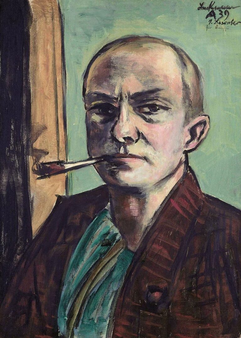 Max Beckmann, Autoritratto su sfondo verde con camicia verde, 1938-39. Museum der bildenden Künste Leipzig © 2018, ProLitteris, Zurich