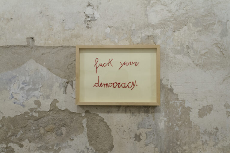 SPAZIO RIVOLUZIONE, opera di Franko B, Fuck your Democracy, per FANGO vol.1