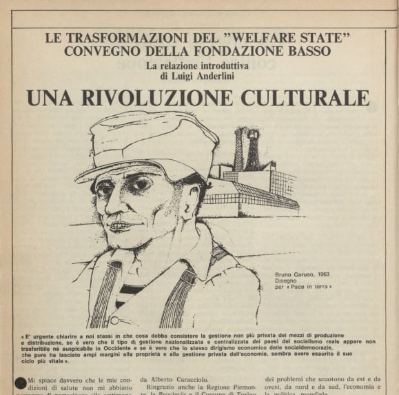 Un'illustrazione di Bruno Caruso su L'Astrolabio, quindicinale, n° 1, 9 gennaio 1982