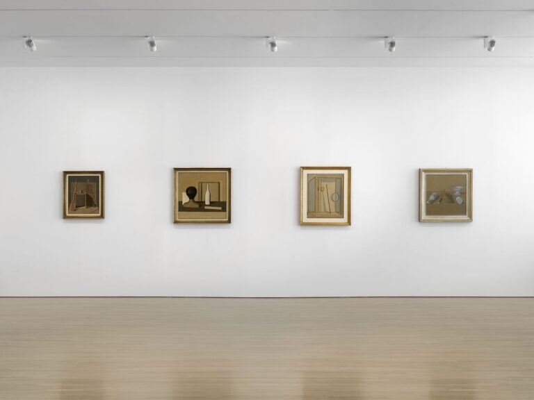 Installation view of works by Giorgio Morandi in “Metaphysical Masterpieces: Morandi, Sironi, and Carrà” at the Center for Italian Modern Art. Photo Dario Lasagni