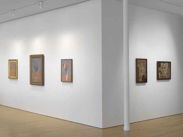 Installation view of works by Giorgio Morandi and Carlo Carrà in “Metaphysical Masterpieces: Morandi, Sironi, and Carrà” at the Center for Italian Modern Art. Photo Dario Lasagni