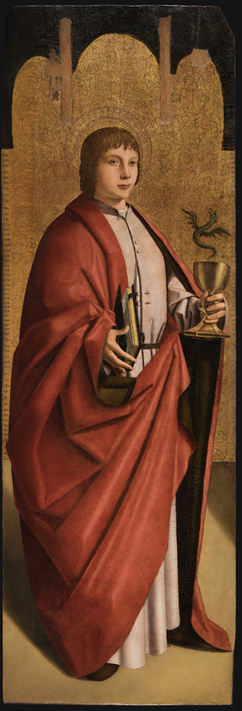 Antonello da Messina, San Giovanni evangelista dal Polittico di San Benedetto, 1471-1472. Olio su tavola di pioppo, 114,3 x 38,5 cm. Galleria degli Uffizi Firenze