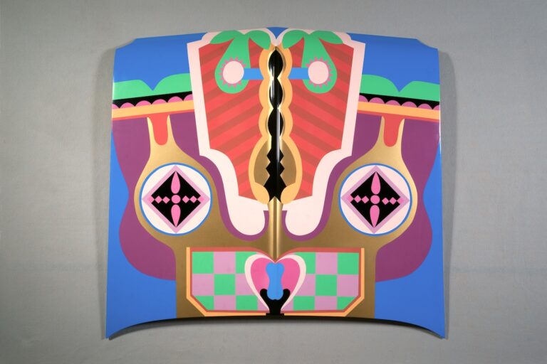 Judy Chicago, Birth Hood, 1965/2011; Sprayed automotive lacquer on car hood, 43 x 43 x 4 1/8 in;© Judy Chicago/Artists Rights Society (ARS), New York.Courtesy Salon 94, New York, and Jessica Silverman Gallery, San Francisco