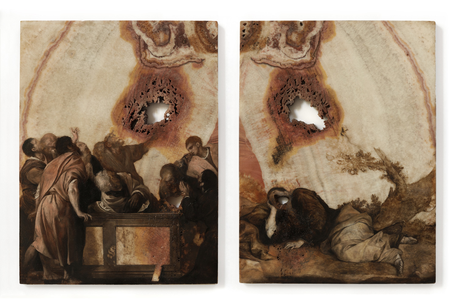 Nicola Samorì, Specula, 2018, olio su onice, dittico, ciascuno 40 x 30 cm, collezione privata, courtesy Monitor, Roma