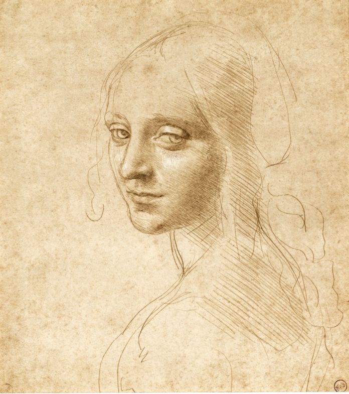 Leonardo da Vinci 1452 1519 A Girl%u2019s Head and Shoulders Three Quarters to the Left c. 1490 Biblioteca Reale Turin