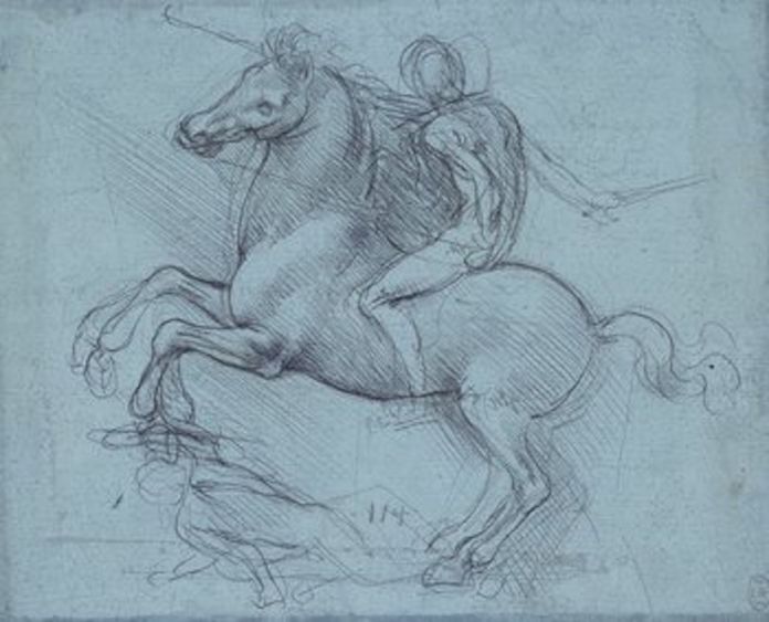 A design for an equestrian monument c.1485–8 metalpoint on blue prepared paper 