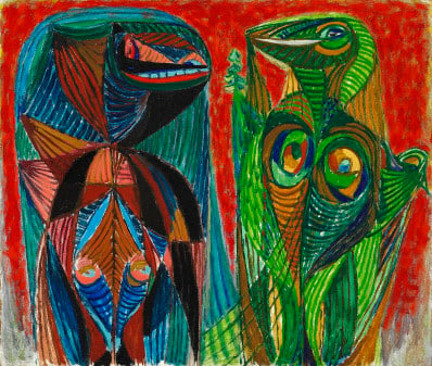 Asger Jorn Fantasy Animals, Djerba 1948. Unsigned. Oil on canvas. 44 x 51 cm, courtesy Bruun Rasmussen Auctioneers