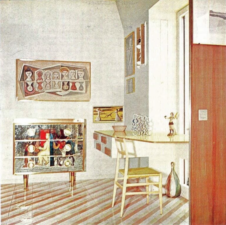 Gio Ponti, sistemazione del proprio appartamento nell’edificio di via Dezza 49, Domus 334, 1957, camera da letto della figlia