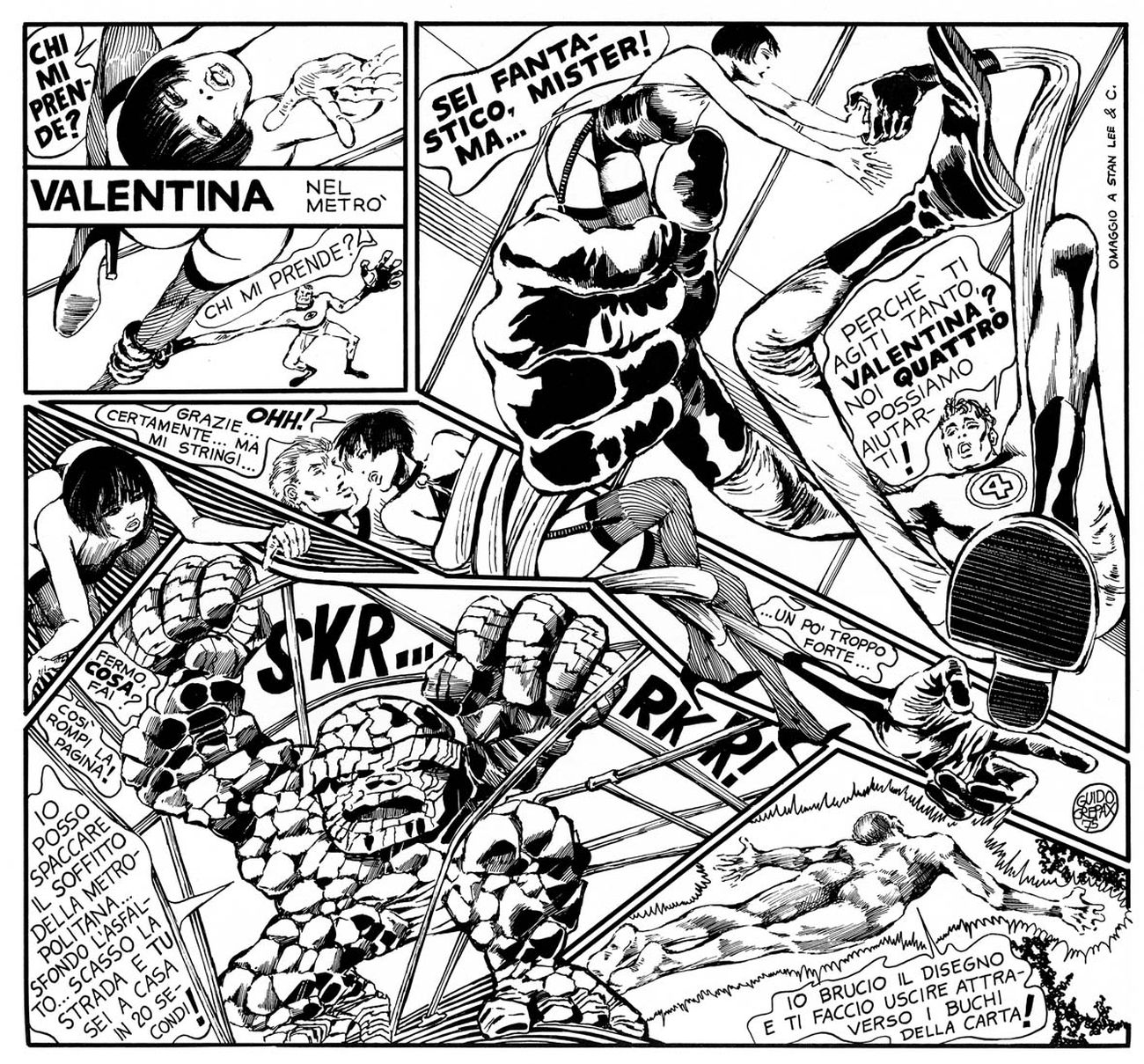 Guido Crepax, Valentina nel Metrò. Omaggio a Stan Lee, “Corriere di Informazione”, 1975. Courtesy Archivio Crepax