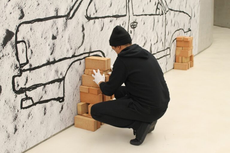 Robin Rhode, Car on Bricks (2010), veduta dell'allestimento al MAXXI, courtesy Fondazione MAXXI