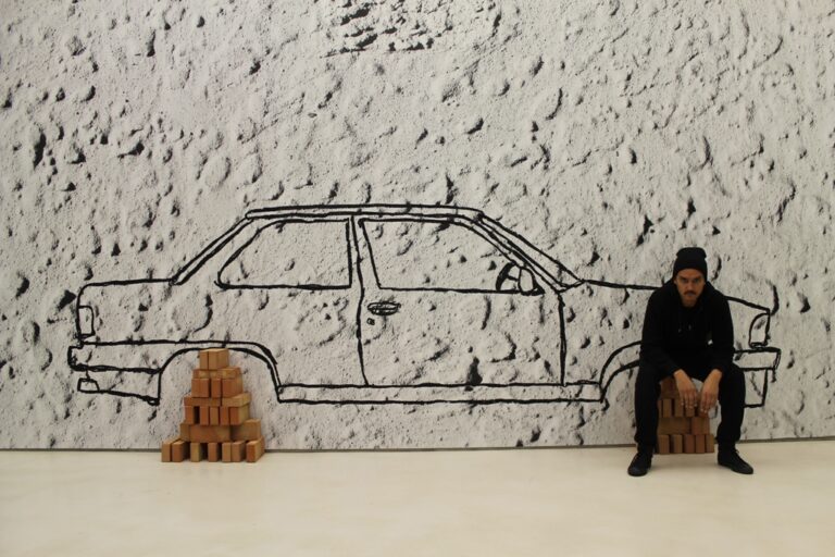 Robin Rhode, Car on Bricks (2012), veduta dell'allestimento al MAXXI, courtesy Fondazione MAXXI