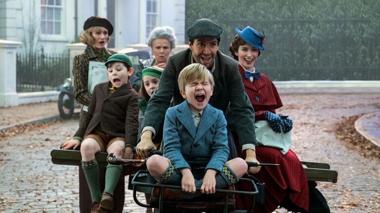 Jane (Emily Mortimer), John (Nathanael Saleh), Annabel (Pixie Davies), Ellen (Julie Walters). Jack (Lin-Manuel Miranda) Georgie (Joel Dawson) and Mary Poppins (Emily Blunt) in Disney’s original musical MARY POPPINS RETURNS, a sequel to the 1964 MARY POPPINS which takes audiences on an entirely new adventure with the practically-perfect nanny and the Banks family. Mary Poppins Returns