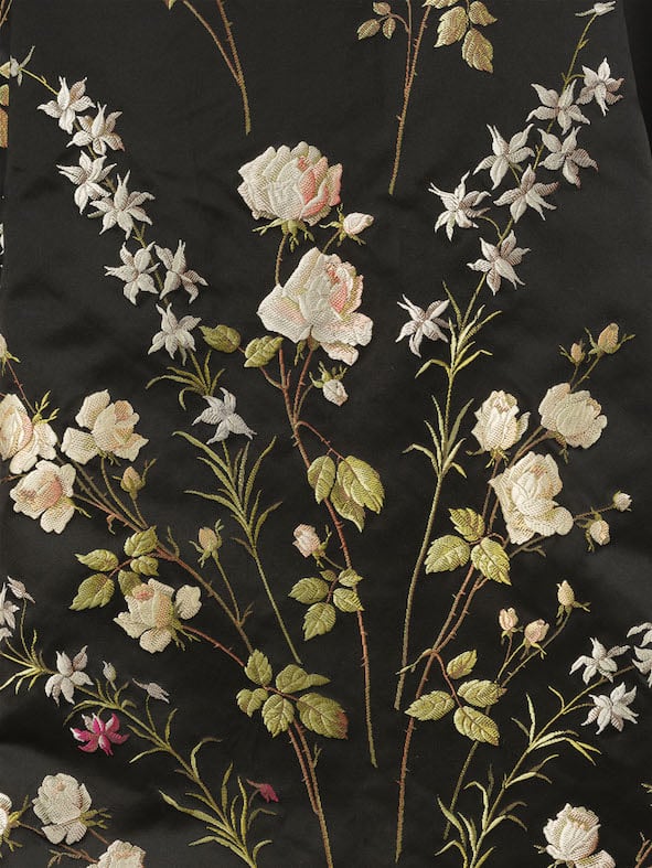 Silk train (detail), woven with a pattern of roses, c.1890s © Victoria and Albert Museum, London
