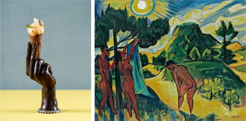 A sinistra il piatto di Samy Alí; a destra l’opera di Max Pechstein, Verano en Nidden, 1919-1920, Museo Nacional Thyssen-Bornemisza, Madrid © 1998 Pechstein Hamburg/Toekendorf, VEGAP, Madrid, 2018