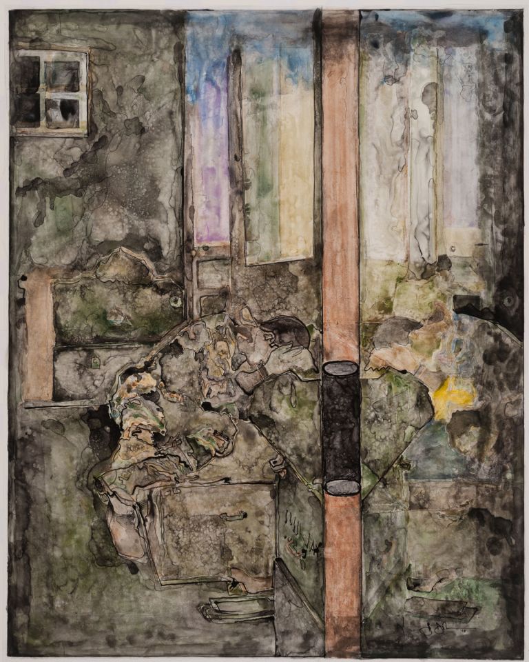 THE CONDITION OF BEING HERE: DRAWINGS BY JASPER JOHNS, Jasper Johns, Untitled, 2015. Ink and w atercolor on plastic, 37 x 29 5/8 in. (94 x 75.2 cm). Promised Gif t f rom the Collection of Louisa Stude Sarof im. © 2018 Jasper Johns / Licensed by VAGA at Artists Rights Society (ARS), NY