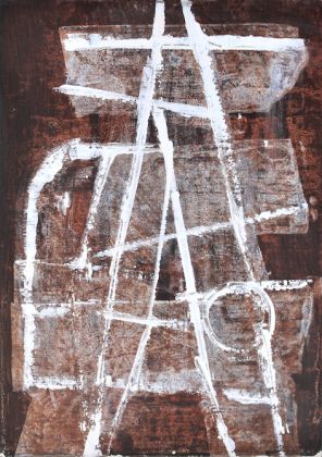 Luigi Pericle, Zeichen Im Fels, Matri Dei d.d.d., 1966, Mischtechnik auf Masonit, 42 x 30 cm