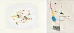 A sinistra il piatto di Juan Manuel de la Cruz; a destra l’opera di Joan Miró, Pintura sobre fondo blanco, 1927, Museo Nacional Thyssen-Bornemisza © Successió Miró, 2018