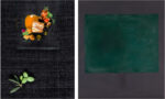 A sinistra il piatto di Manuel Urbano; a destra l’opera di Mark Rothko, Sin título (Verde sobre morado), 1961, Museo Nacional Thyssen-Bornemisza, Madrid © 1998 Kate Rothko Prizel and Christopher Rothko, VEGAP, Madrid, 2018