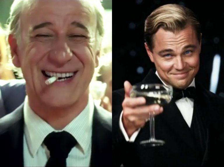 A sinistra, Toni Servillo ne La Grande Bellezza. A destra, Leonardo Di Caprio ne Il Grande Gatsby