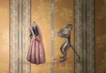 FEBO E DAFNE Rachel Schwalm, Birthday Suit, 2017, watercolour on !930s wallpape, 29cm h x 38cm