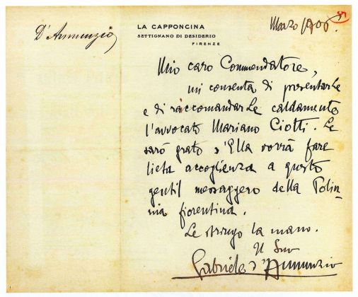 Lettera di Gabriele D'Annunzio a Giulio Ricordi, 1906