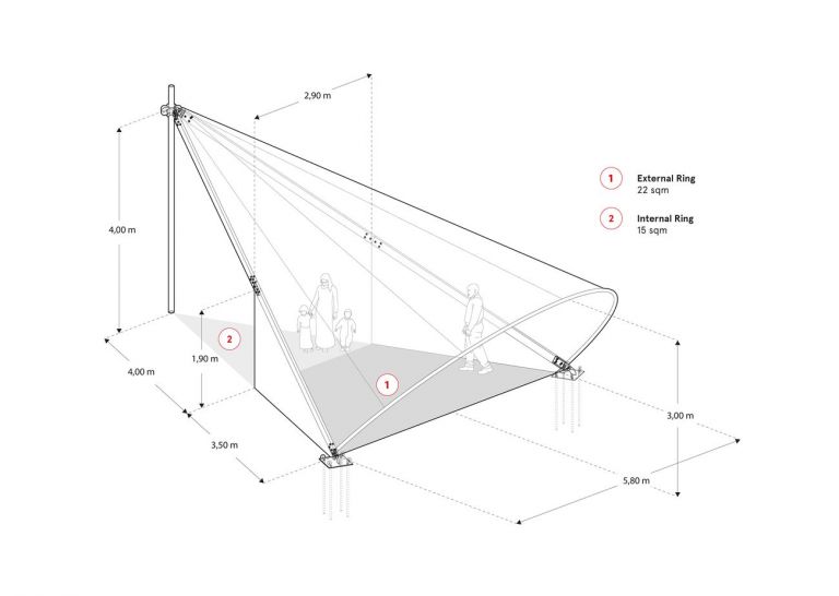 Maidan Tent. Assonometria spicchio. Courtesy ABVM & Leo Bettini