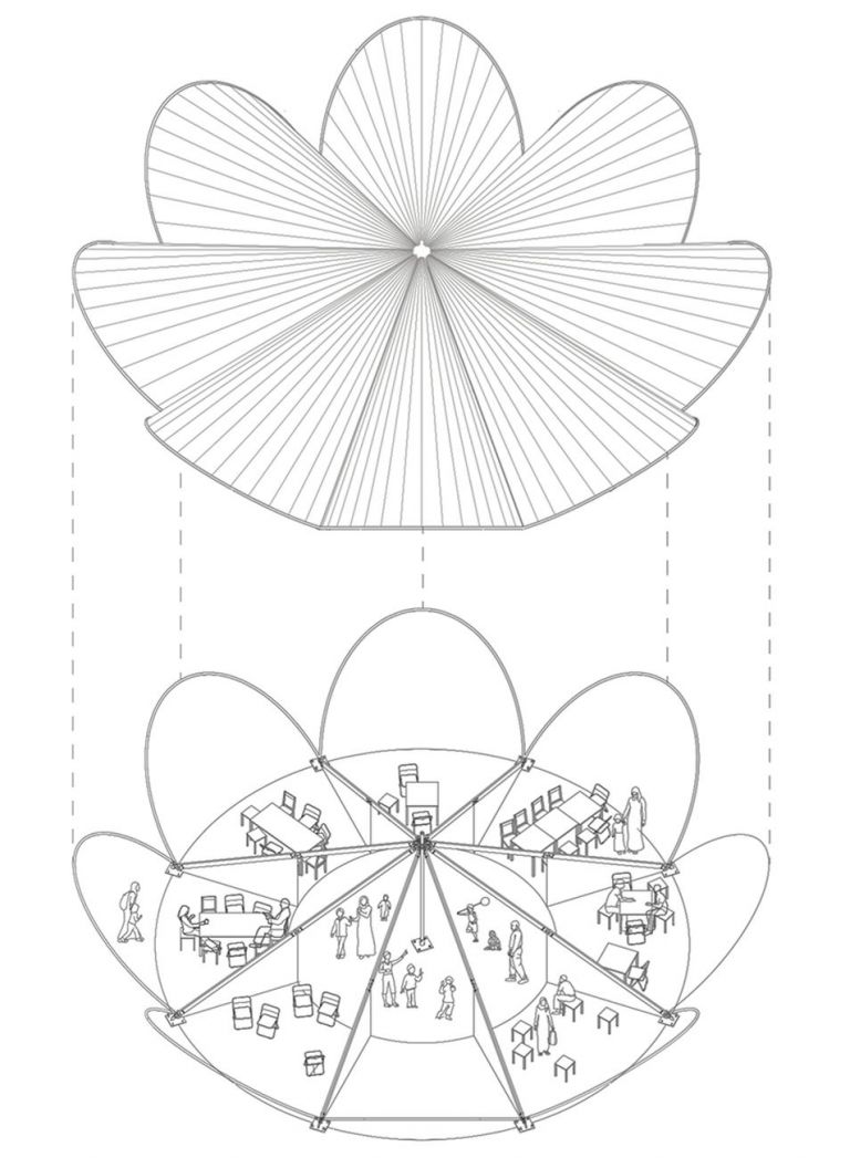 Maidan Tent. Esploso assonometrico. Courtesy ABVM & Leo Bettini