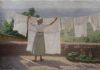 Angelo Morbelli, Distendendo panni al sole, olio su tela 43,5 x 62 cm