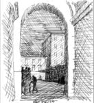 Schizzo del progetto, presentazione del progetto per il nuovo polo bibliotecario e culturale di Palazzo San Felice