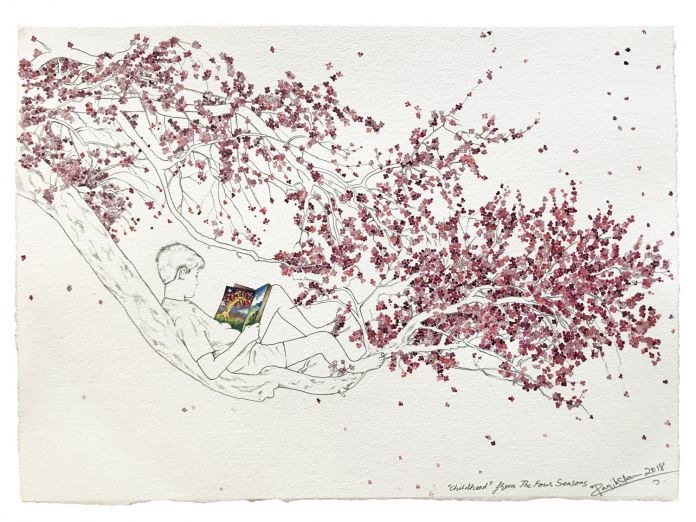 Raqib Shaw, 'Childhood From the Four Seasons', 2018, Pencil and enamel on paper, 34 cm x 30 cm. Courtesy the artist and Migrate Art. Migrate Art Multicolour, March April 2019 Raqib Shaw, 'Childhood From the Four Seasons', 2018, Pencil and enamel on paper, 34 cm x 30 cm. Courtesy the artist and Migrate Art. Migrate Art Multicolour, March April 2019