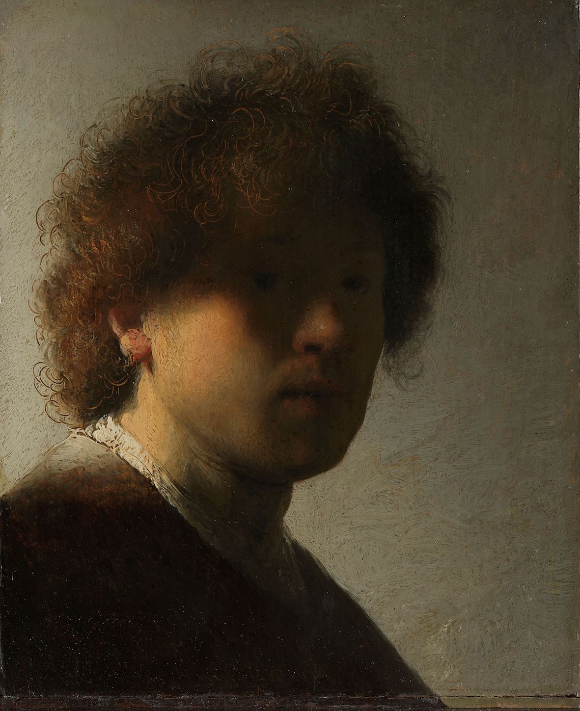 Rembrandt van Rijn, Zelfportret, ca. 1628. Aankoop met steun van de Vereniging Rembrandt, de Stichting tot Bevordering van de Belangen van het Rijksmuseum en het Ministerie van CRM