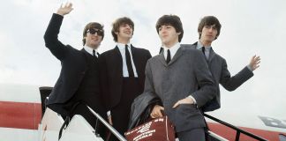 The Beatles arrive at Speke airport, Liverpool on July 10, 1964, for the Liverpool premiere of their movie "A Hard Day's Night". From left: John Lennon, Ringo Starr, Paul McCartney and George Harrison. (AP Photo)