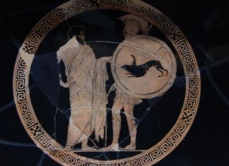 “Tazza di Codro”, kylix attica a figure rosse, da Vulci, 440-430 a.C., Bologna, Museo Civico Archeologico