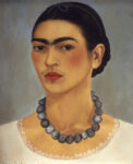 Frida Kahlo (Mexican, 1907–1954). Self-Portrait with a Necklace, 1933. Oil on metal, 13 ¾ x 11 in. (35 x 29 cm). The Jacques and Natasha Gelman Collection of 20th Century Mexican Art and the Vergel Foundation. © 2019 Banco de México Diego Rivera Frida Kahlo Museums Trust, Mexico, D.F. / Artists Rights Society (ARS), New York