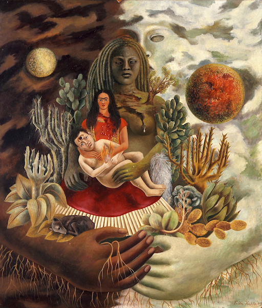 Frida Kahlo (Mexican, 1907–1954). The Love Embrace of the Universe, 1949. Oil on Masonite, 27 ½ x 23 ¾ in. (70 x 60.5 cm). The Jacques and Natasha Gelman Collection of 20th Century Mexican Art and the Vergel Foundation. © 2019 Banco de México Diego Rivera Frida Kahlo Museums Trust, Mexico, D.F. / Artists Rights Society (ARS), New York