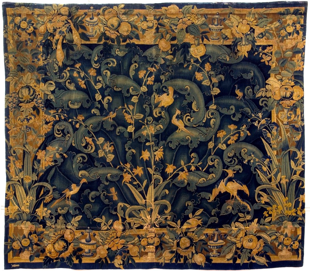 Museo Poldi Pezzoli Arazzo con “verdure a grandi foglie”Manifattura provinciale fiamminga (Oudenaarde, Belgio)seconda metà del XVI secololana, con poca seta, cm 300 x 320; fili d’ordito per cm5; colori