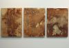 Giulio Saverio Rossi, Se il seme non muore, 2017, resina damar e tannino su legno di castagno, trittico, 60 x 250 cm