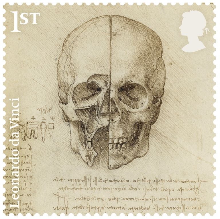 The skull sectioned, 1489 Pen and ink, Ulster Museum, Belfast. Courtesy Royal Mail