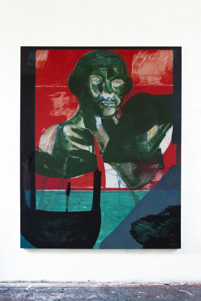 Marco Bongiorni, Dark green boxeur_Johnny Tapia, 2019, olio su tela, 210 x 160 cm. Photo credit © Romer