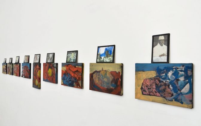 Marco Bongiorni, LPFL, 2017, 9 dittici, olio su tela, cm 20 x 30 + carta, vetro, nastro telato nero