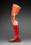 Prosthetic leg with leather boot. Museo Frida Kahlo. © Diego Rivera and Frida Kahlo Archives, Banco de México, Fiduciary of the Trust of the Diego Rivera and Frida Kahlo Museums. (Photo: Javier Hinojosa, courtesy of V&A Publishing)