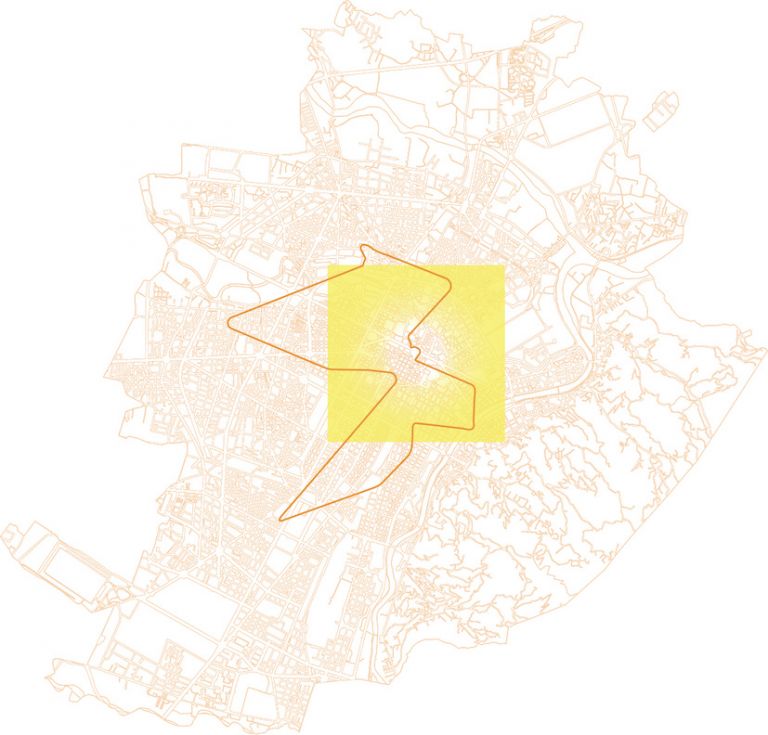 Maria Pecchioli - PLOTTING THE CENTRAL BODY Corpo Umano Corpo Urbano - Le spinte energetiche della città - Una produzione Mercato Centrale. Torino, 2019, Elaborazione Tracciato singolo Elemento