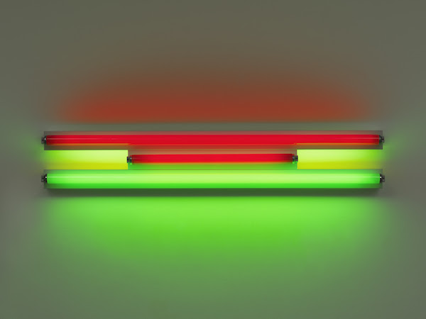 Dan Flavin, untitled, 1995, red and green fluorescent light, 122 cm wide © 2018 Estate of Dan Flavin Artists Rights Society (ARS), New York. Courtesy David Zwirner & Cardi Gallery