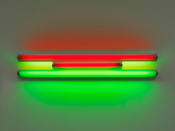 Dan Flavin, untitled, 1995, red and green fluorescent light, 122 cm wide © 2018 Estate of Dan Flavin Artists Rights Society (ARS), New York. Courtesy David Zwirner & Cardi Gallery