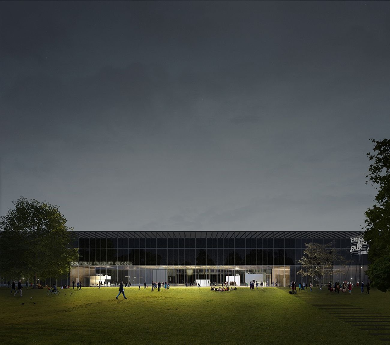 Bauhaus Museum, Dessau, vista notturna dallo Stadtpark. Photo © Gonzalez Hinz Zabala, 2016
