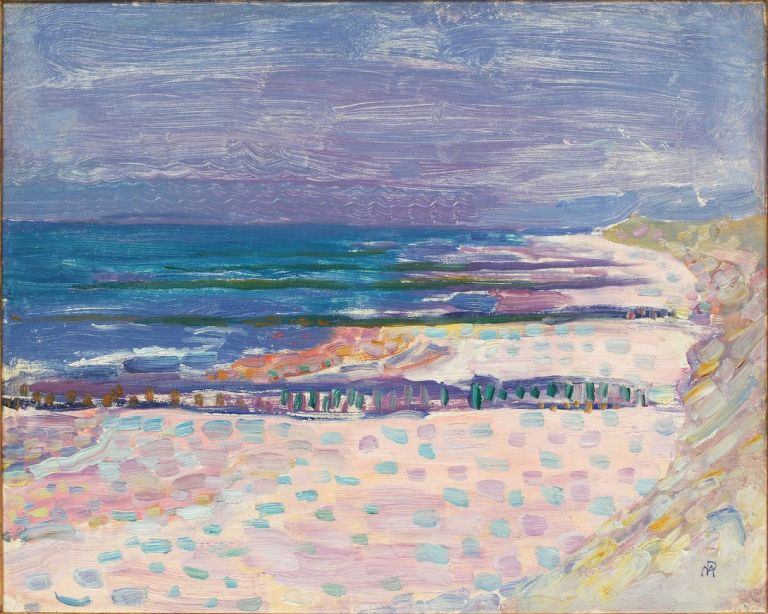 Beach with Five Piers at Domburg, 1909; Mondrian